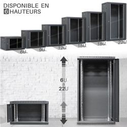 Coffret Armoire Réseau 19 pouces 6U  600 x 450 x 368mm Noir