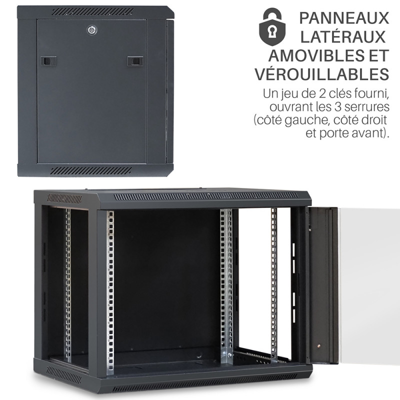 Baie Ou Coffret Mural 19 Pouces 9U - Dimensions 600x450x480mm Monté