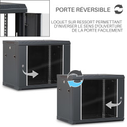 Coffret Armoire Réseau 19 pouces 9U 600 x 450 x 502mm Noir - Monté