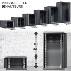 Coffret Armoire Réseau 19 pouces 12U 600 x 600 x 635 Noir