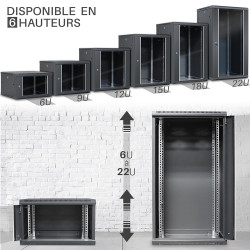 Coffret Armoire Réseau 19 pouces 15U 600 x 600 x 769mm Noir