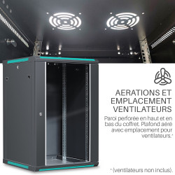 Coffret Armoire Réseau 19 pouces 18U 600 x 600 x 901mm Noir - Monté
