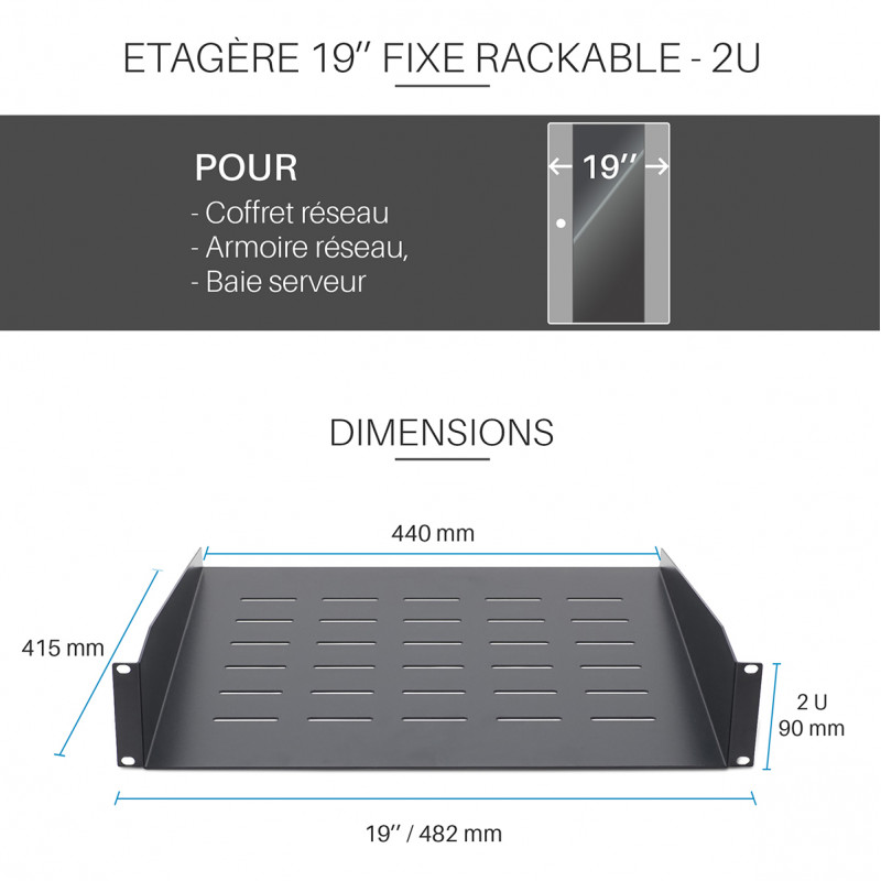 DSIT 19 Pouces Etagère pour Baie Murale de 450 mm de Profondeur - 1U - Noir