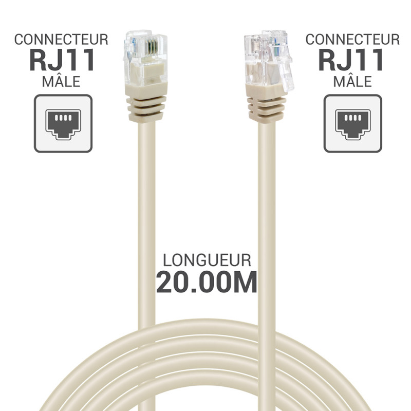 Câble Téléphonique RJ11 Mâle-mâle - 1 Mètre - Blanc - Pour Téléphone Fixe, Fax, Modem - Rallonge Domestique Ou Bureau - 3