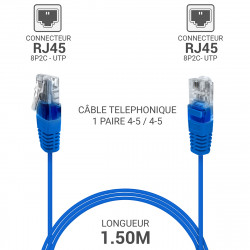 Câble téléphonique RJ45 UTP 1 paire 4/5 Bleu 1,50 m