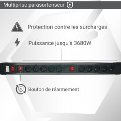 Multiprise parasurtenseur 10 prises avec 2 interrupteurs câble 1,50m