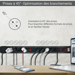 Multiprise parasurtenseur 10 prises avec 2 interrupteurs câble 1,50m