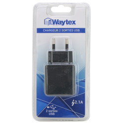 Chargeur secteur double prise USB 2.1 A Noir blister Waytex