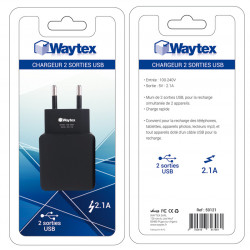 Chargeur secteur double prise USB 2.1 A Noir blister Waytex