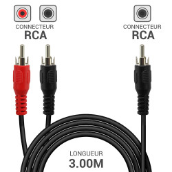 Câble RCA audio 1 RCA mâle vers 2  RCA mâle 3,00m