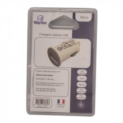 Mini chargeur USB sur prise allume cigare 1A blister Waytex