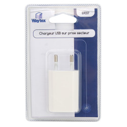 Chargeur secteur USB compact 1A blanc blister Waytex