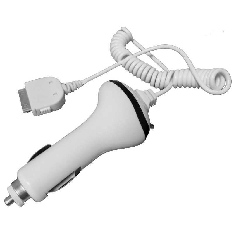 Chargeur allume cigare blanc cordon spiralé pour iPhone 3/4 ou iPod