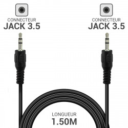 Câble Audio Auxiliaire Jack 3,5 mm mâle mâle longueur 1,50m