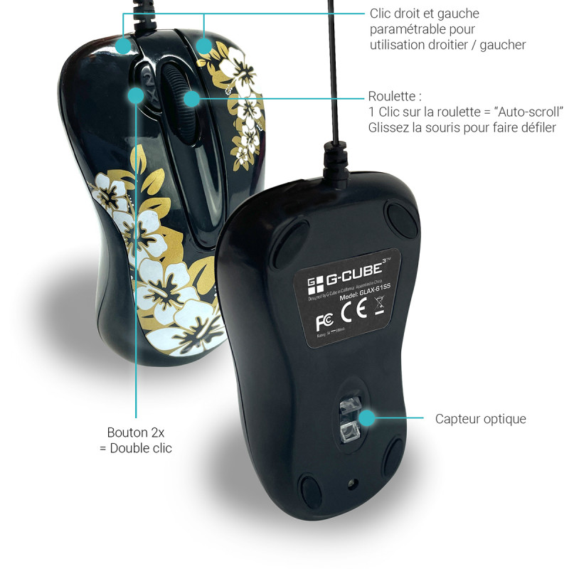 Enwye Souris Optique Mini Rétractable USB - Noir - Ultra Portable Pour Ordinateur Portable Et Bureau