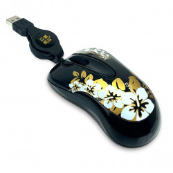 Mini Souris filaire rétractable USB 4 boutons originale décor fleurs