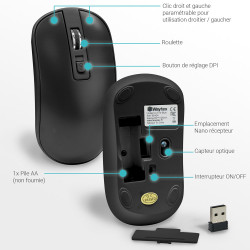Souris Sans Fil Optique avec Nano Récepteur USB Sensib Régl Noire