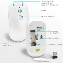 Souris Sans Fil Optique avec Nano Récepteur USB Sensib Régl Blanche