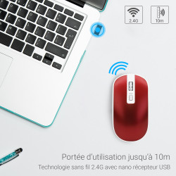Souris Sans Fil Optique avec Nano Récepteur USB Sensib Régl Rouge