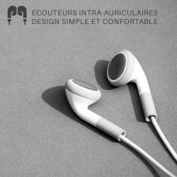 Ecouteurs filaires intra-auriculaires avec micro connecteur jack 3,5