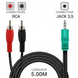 Câble audio jack 3,5mm vers 2 RCA mâles stéréo Longueur 5,00m