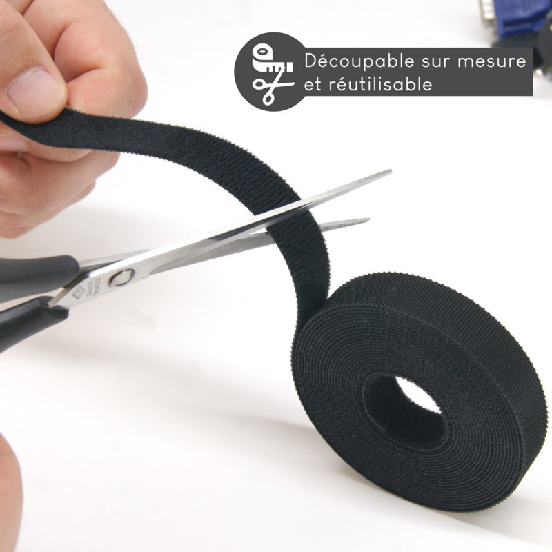 Bande Scratch Auto-agrippante 16mm X 1m - Gris Pierre - Polyamide/polyester - Pour Câbles, Vêtements, Sacs