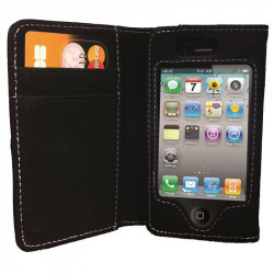 Housse protection pour iPhone 4/4S avec rabat et emplacement CB noir 