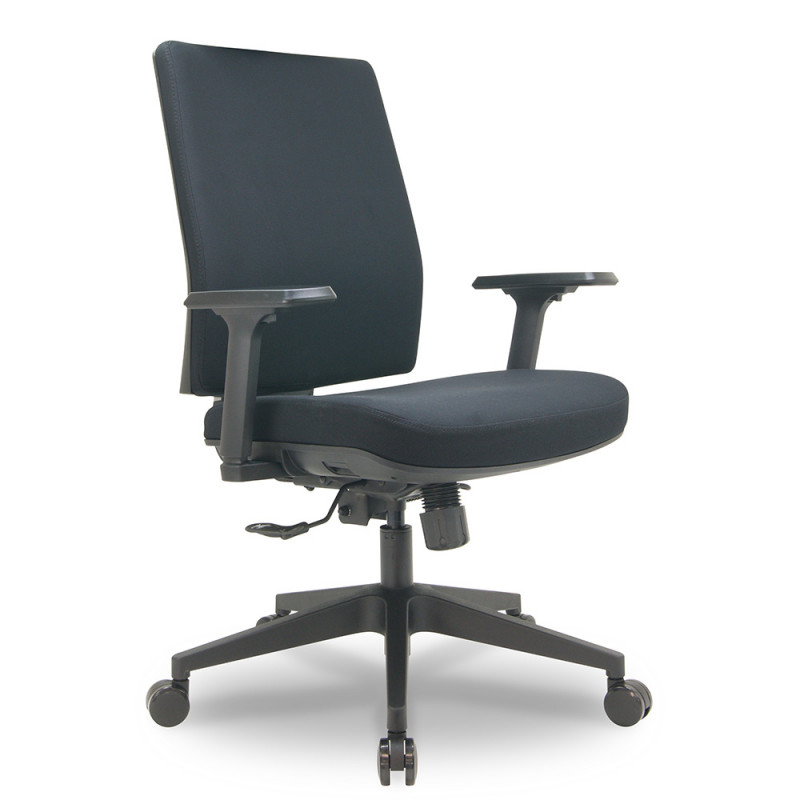 Fauteuil de bureau noir dacron matelassé, ultra confort avec accoudoirs