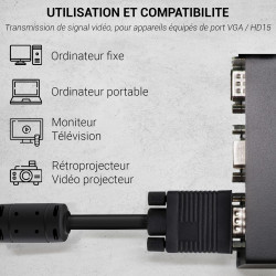 Cordon HD15 VGA VGA M / F avec ferrites 3 Coax 5,00 m