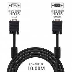 Cordon HD15 VGA VGA M / F avec ferrites 3 Coax 10,00 m