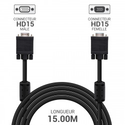 Cordon HD15 VGA VGA M / F avec ferrites 3 Coax 15,00 m