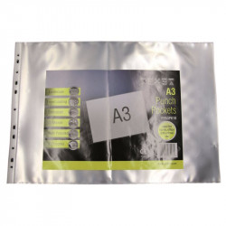 Pochettes transparentes perforées A3 ouvert haut 75 micr. pack de 10 