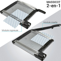 Massicot rogneuse 2 en 1 10 feuilles - 3 formes de coupe 32 x 30 cm