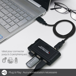 Hub USB 2.0 3 ports  imprimante scanner disque externe avec 1 ou 2 PC