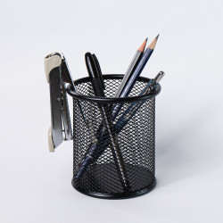 Pot à crayons de bureau métal mesh noir diam. 9cm
