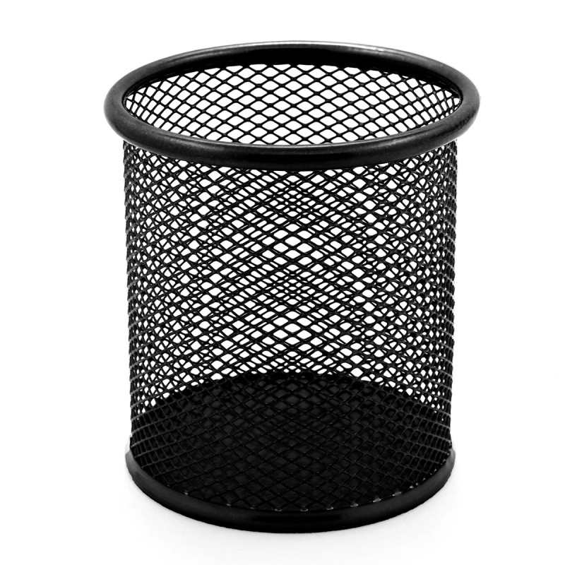 Pot à crayons de bureau métal mesh noir diam. 9cm