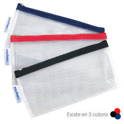 Trousse pochette transparente Eva zippée 10x20 cm bordure rouge