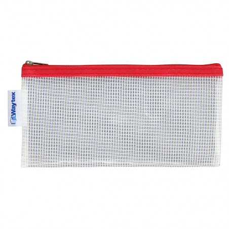 Trousse pochette transparente Eva zippée 10x20 cm bordure rouge