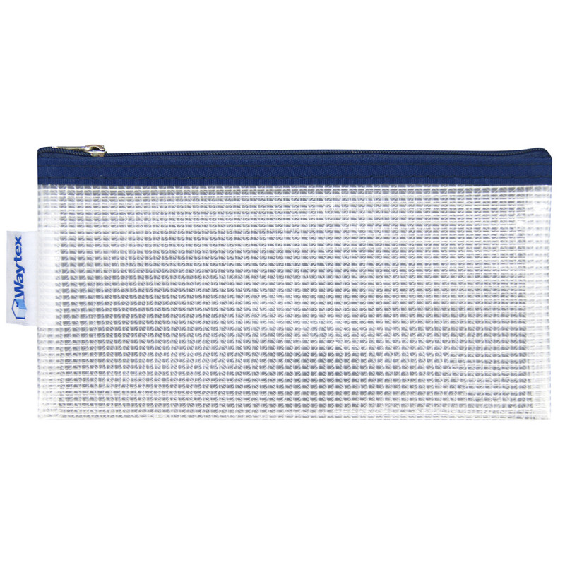 Trousse pochette transparente Eva zippée 10x20 cm bordure bleu