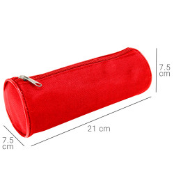 Trousse Fourre tout Ronde 21cm Diamètre 7.5cm Textile Rouge uni