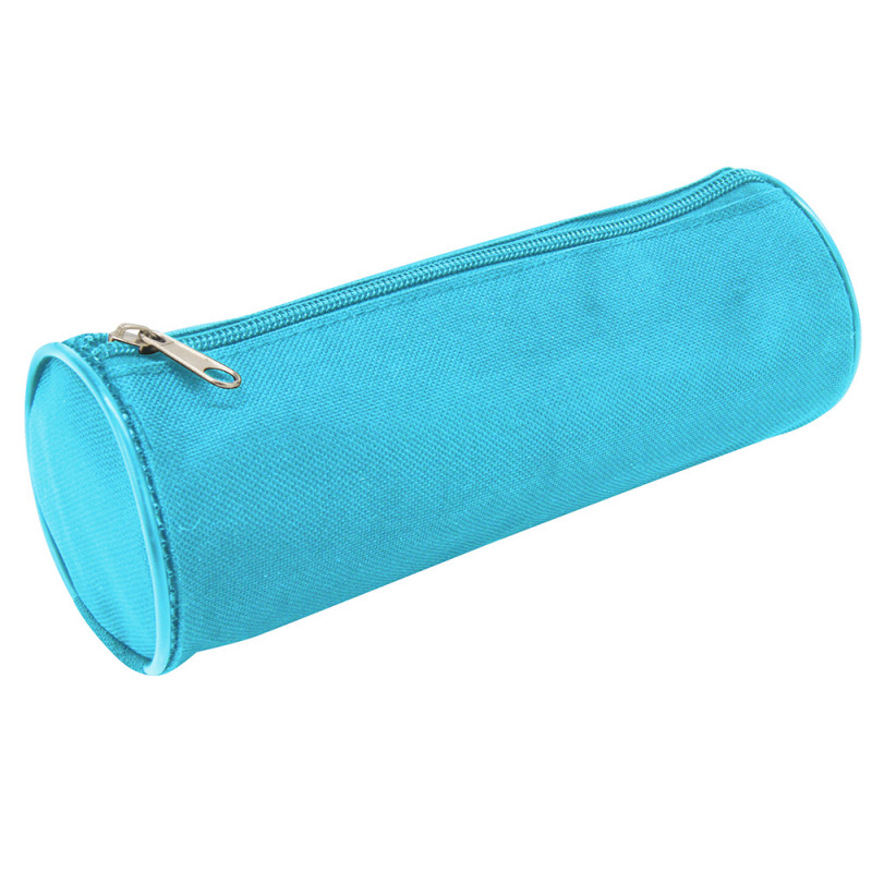 Trousse Fourre tout Ronde 21cm Diamètre 7.5cm Textile Bleu ciel uni