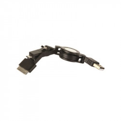 Cordon rétract Univ Mini USB/Micro USB/iPhone 4 à USB noir 0.8m blis