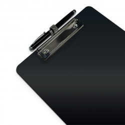 Porte-bloc à pince A4 plastique rigide Noir avec porte stylo