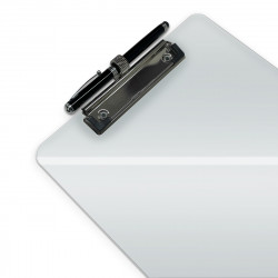 Porte-bloc A4 avec pince et porte stylo plastique rigide Transparent