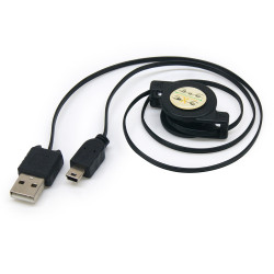 Cordon rétractable Universel Mini USB à USB noir 0.80m sachet