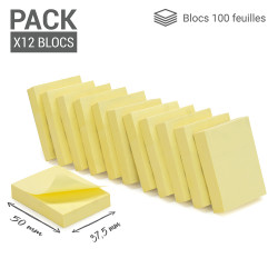 Notes adhésives repositionnables jaunes Pack 12 mini blocs 3,75 x 5cm