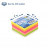 Notes adhésives repositionnables multicolores néon mini bloc 50x50mm