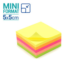 Notes adhésives repositionnables multicolores néon mini bloc 50x50mm