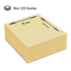 Notes adhésives repositionnables bloc 320 feuilles jaunes 75 x 75 mm