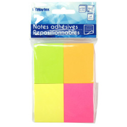 Notes adhésives repositionnables néon Pack 4 mini blocs 3,75 x 5cm